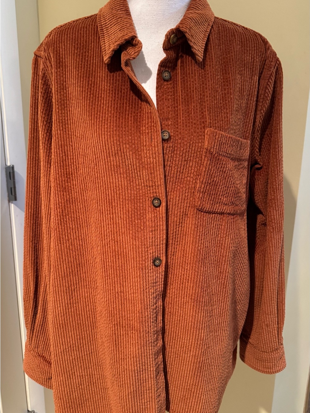 Garnet Hill Corduroy Long-Sleeve Shirt - Rust Brown L